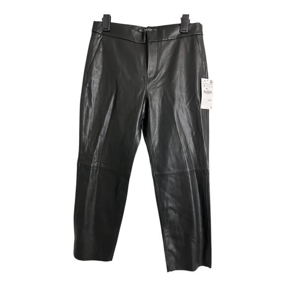 NWT Zara Basic Pants Pleather Cropped Small Black Faux Leather Straight Leg HR - Picture 1 of 6